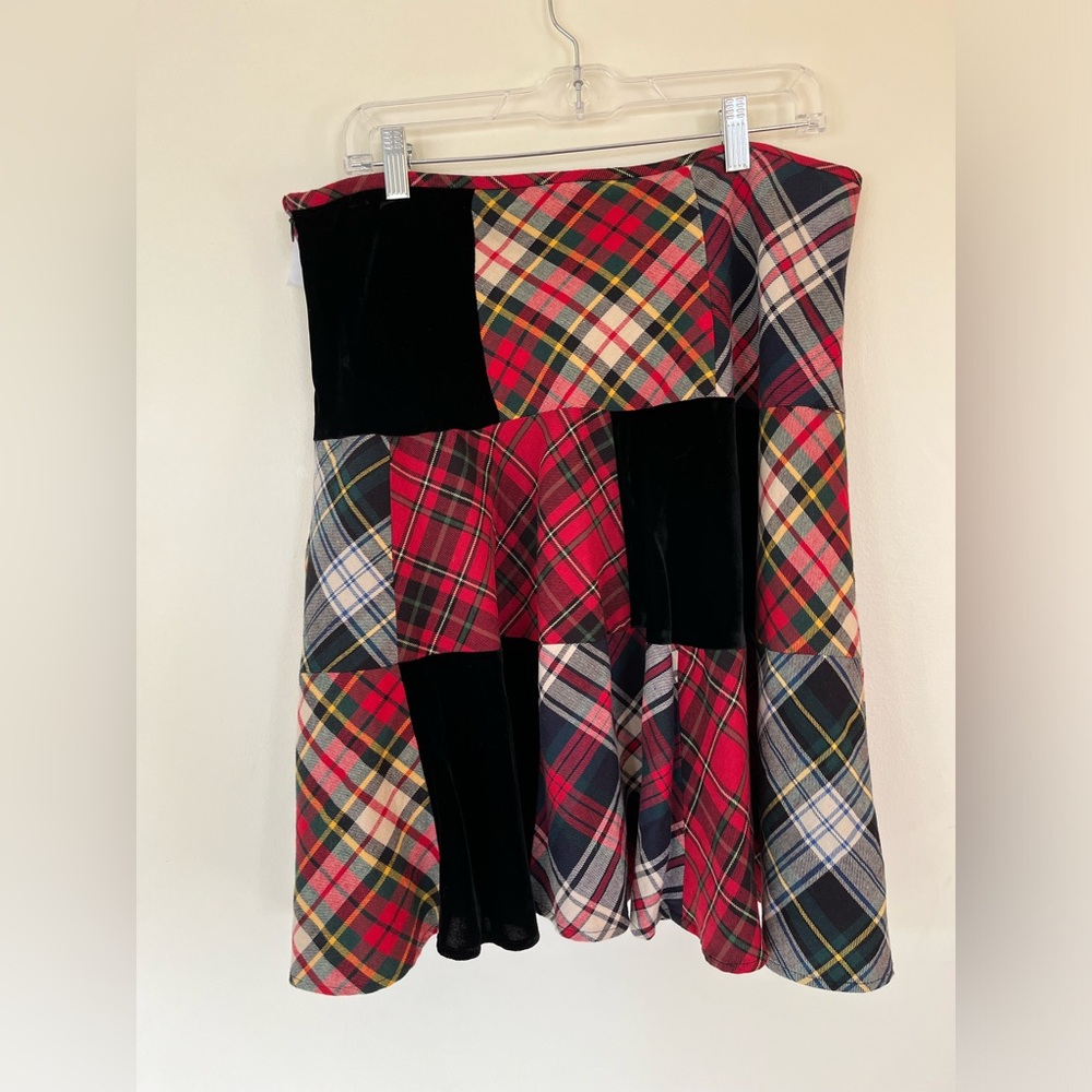 Women’s American Living Plaid Patchwork Twirl Circle Skirt mixed media lined 12
